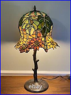 Tiffany Style Flowering Lotus Stained Slag Glass Lamp with Dome Shade