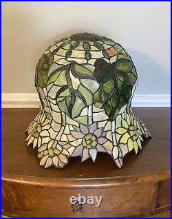 Tiffany Style Flowering Lotus Stained Slag Glass Lamp with Dome Shade