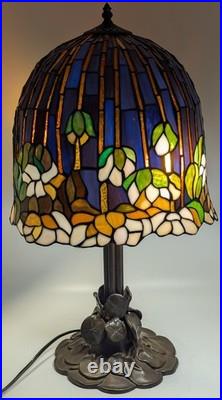 Tiffany Style Lotus Water Lily Flower Slag Glass Mosaic Reproduction Table Lamp