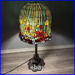 Tiffany Style Lotus Water Lily Flower Slag Glass Mosaic Reproduction Table Lamp