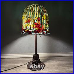 Tiffany Style Lotus Water Lily Flower Slag Glass Mosaic Reproduction Table Lamp