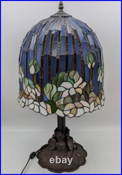 Tiffany Style Lotus Water Lily Flower Slag Glass Mosaic Reproduction Table Lamp