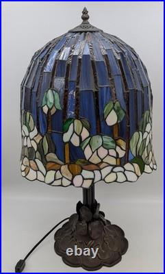 Tiffany Style Lotus Water Lily Flower Slag Glass Mosaic Reproduction Table Lamp