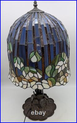 Tiffany Style Lotus Water Lily Flower Slag Glass Mosaic Reproduction Table Lamp