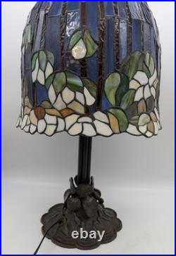 Tiffany Style Lotus Water Lily Flower Slag Glass Mosaic Reproduction Table Lamp