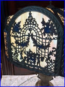 Tiffany Style N. W. Art Light Shade Company Slag Glass Lamp #39 Art Deco 28 VTG