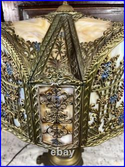 Tiffany Style N. W. Art Light Shade Company Slag Glass Lamp #39 Art Deco 28 VTG