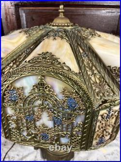 Tiffany Style N. W. Art Light Shade Company Slag Glass Lamp #39 Art Deco 28 VTG