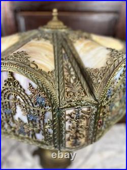 Tiffany Style N. W. Art Light Shade Company Slag Glass Lamp #39 Art Deco 28 VTG