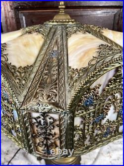 Tiffany Style N. W. Art Light Shade Company Slag Glass Lamp #39 Art Deco 28 VTG