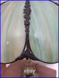 Tiffany Style Slag Glass Shade & Plaster Baroque Alter Candlestick Lamp