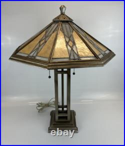 Tiffany Style Slag Stained Glass Mission Style Dual Light Table Lamp 25