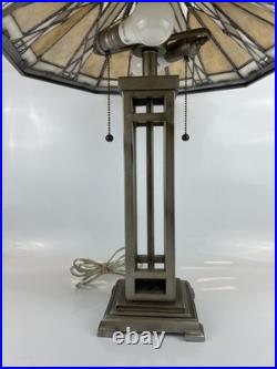 Tiffany Style Slag Stained Glass Mission Style Dual Light Table Lamp 25