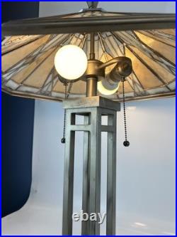 Tiffany Style Slag Stained Glass Mission Style Dual Light Table Lamp 25