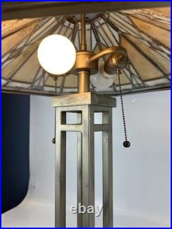 Tiffany Style Slag Stained Glass Mission Style Dual Light Table Lamp 25