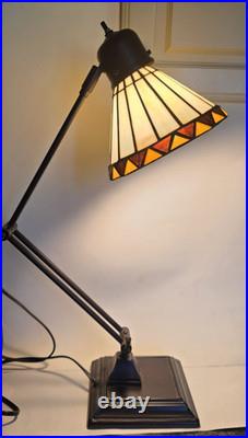 Tiffany Style Slag Stained Glass Mission Style adjustable Table Lamp 22 heavy