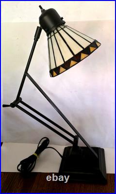 Tiffany Style Slag Stained Glass Mission Style adjustable Table Lamp 22 heavy