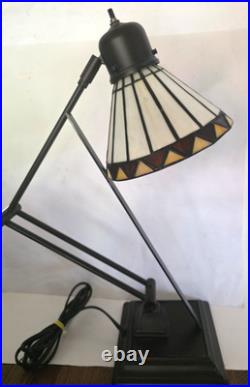 Tiffany Style Slag Stained Glass Mission Style adjustable Table Lamp 22 heavy