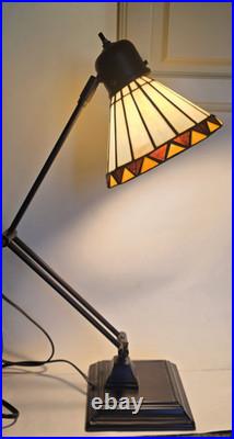 Tiffany Style Slag Stained Glass Mission Style adjustable Table Lamp 22 heavy