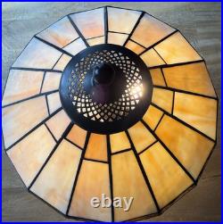 Tiffany Style Spectrum Shade Slag Mission Style Table Lamp Metal Base READ