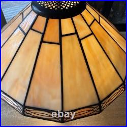 Tiffany Style Spectrum Shade Slag Mission Style Table Lamp Metal Base READ