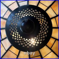 Tiffany Style Spectrum Shade Slag Mission Style Table Lamp Metal Base READ