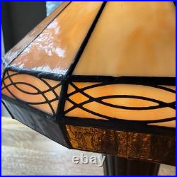 Tiffany Style Spectrum Shade Slag Mission Style Table Lamp Metal Base READ