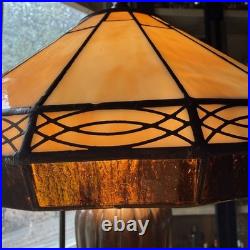 Tiffany Style Spectrum Shade Slag Mission Style Table Lamp Metal Base READ