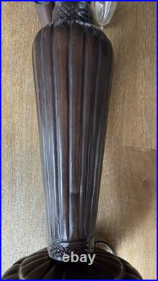 Tiffany Style Spectrum Shade Slag Mission Style Table Lamp Metal Base READ