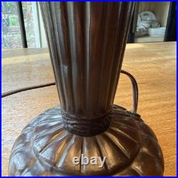 Tiffany Style Spectrum Shade Slag Mission Style Table Lamp Metal Base READ