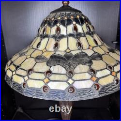 Tiffany Style Stained Glass Table Lamp Vintage Antique Slag Glass Shade