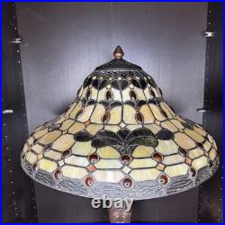 Tiffany Style Stained Glass Table Lamp Vintage Antique Slag Glass Shade