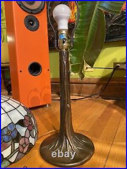 Tiffany Style Stained Slag Glass Table Lamp Floral Shade Tree Trunk Bronze Base
