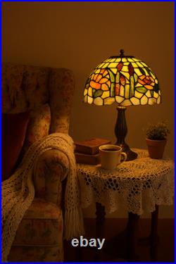 Tiffany-Style Stained Slag Glass water lily pond Table Lamp Floral Mosaic USA