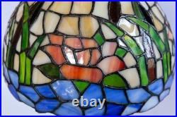 Tiffany-Style Stained Slag Glass water lily pond Table Lamp Floral Mosaic USA