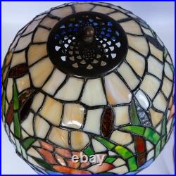 Tiffany-Style Stained Slag Glass water lily pond Table Lamp Floral Mosaic USA