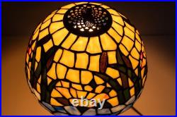 Tiffany-Style Stained Slag Glass water lily pond Table Lamp Floral Mosaic USA