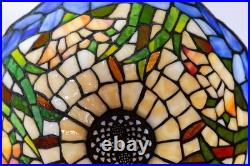 Tiffany-Style Stained Slag Glass water lily pond Table Lamp Floral Mosaic USA
