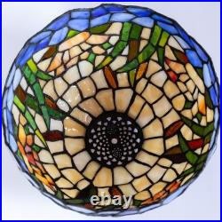 Tiffany-Style Stained Slag Glass water lily pond Table Lamp Floral Mosaic USA