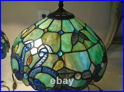 Tiffany Style Table / Accent Lamps Blue-Green simulated Stained slag glass