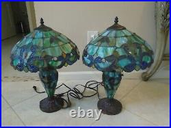Tiffany Style Table / Accent Lamps Blue-Green simulated Stained slag glass