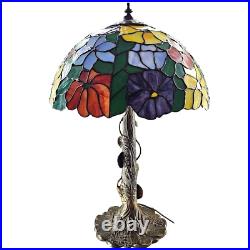 Tiffany Style Table Lamp Slag Stained Glass Floral Shade Lilly Pad Metal Base