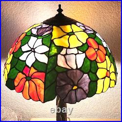 Tiffany Style Table Lamp Slag Stained Glass Floral Shade Lilly Pad Metal Base