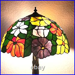 Tiffany Style Table Lamp Slag Stained Glass Floral Shade Lilly Pad Metal Base