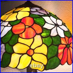 Tiffany Style Table Lamp Slag Stained Glass Floral Shade Lilly Pad Metal Base