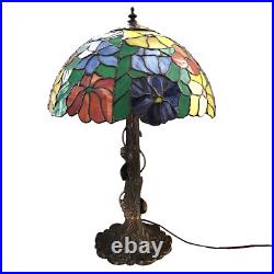 Tiffany Style Table Lamp Slag Stained Glass Floral Shade Lilly Pad Metal Base