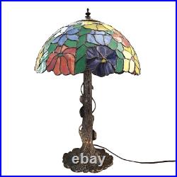 Tiffany Style Table Lamp Slag Stained Glass Floral Shade Lilly Pad Metal Base