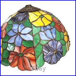 Tiffany Style Table Lamp Slag Stained Glass Floral Shade Lilly Pad Metal Base