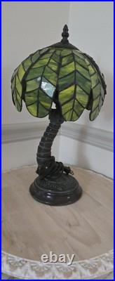 Tiffany Style Vintage Stained Slag Glass Tropical Island Palm Tree Lamp