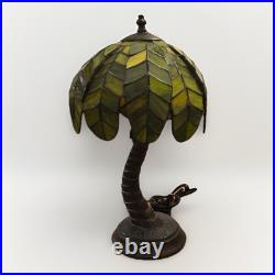 Tiffany Style Vintage Stained Slag Glass Tropical Island Palm Tree Lamp Rare